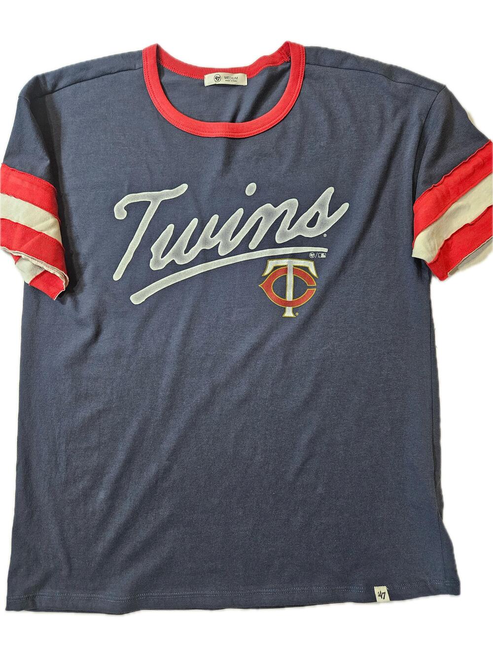'47 Shirt Mens M Blue Red Ringer Crewneck Cotton Minnesota Twins Graphic Jersey
